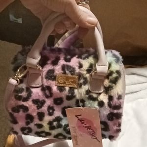 Betsey Johnson leopard faux fur crossbody/clutch bag